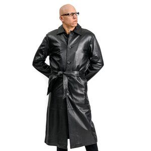 Black Cabretta Lamb Leather Trench Coat